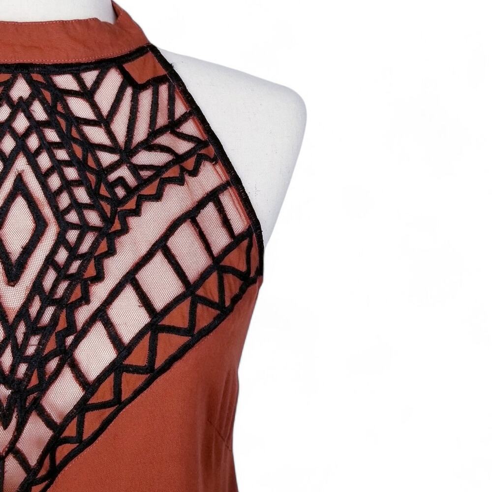 FREE PEOPLE XX TALLOW Surf All Day Brown & Black Halter Mini Dress - Size 6 - Picture 6 of 13